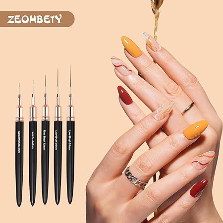 ZEOHBETY 5 darabos körömdíszítő ecsetkészlet (6/9/12/15/18 mm – fekete)